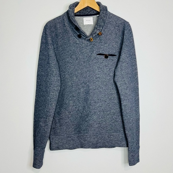 Billy Reid Heathered Blue 1/4 Shiloh Shawl Collar Knit Sweater - Picture 1 of 6